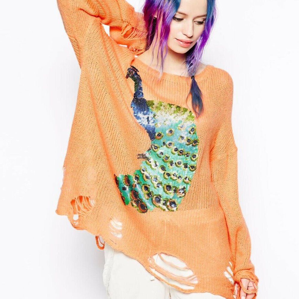 Sequin Peacock Lennon Sweater, Happiness, XS